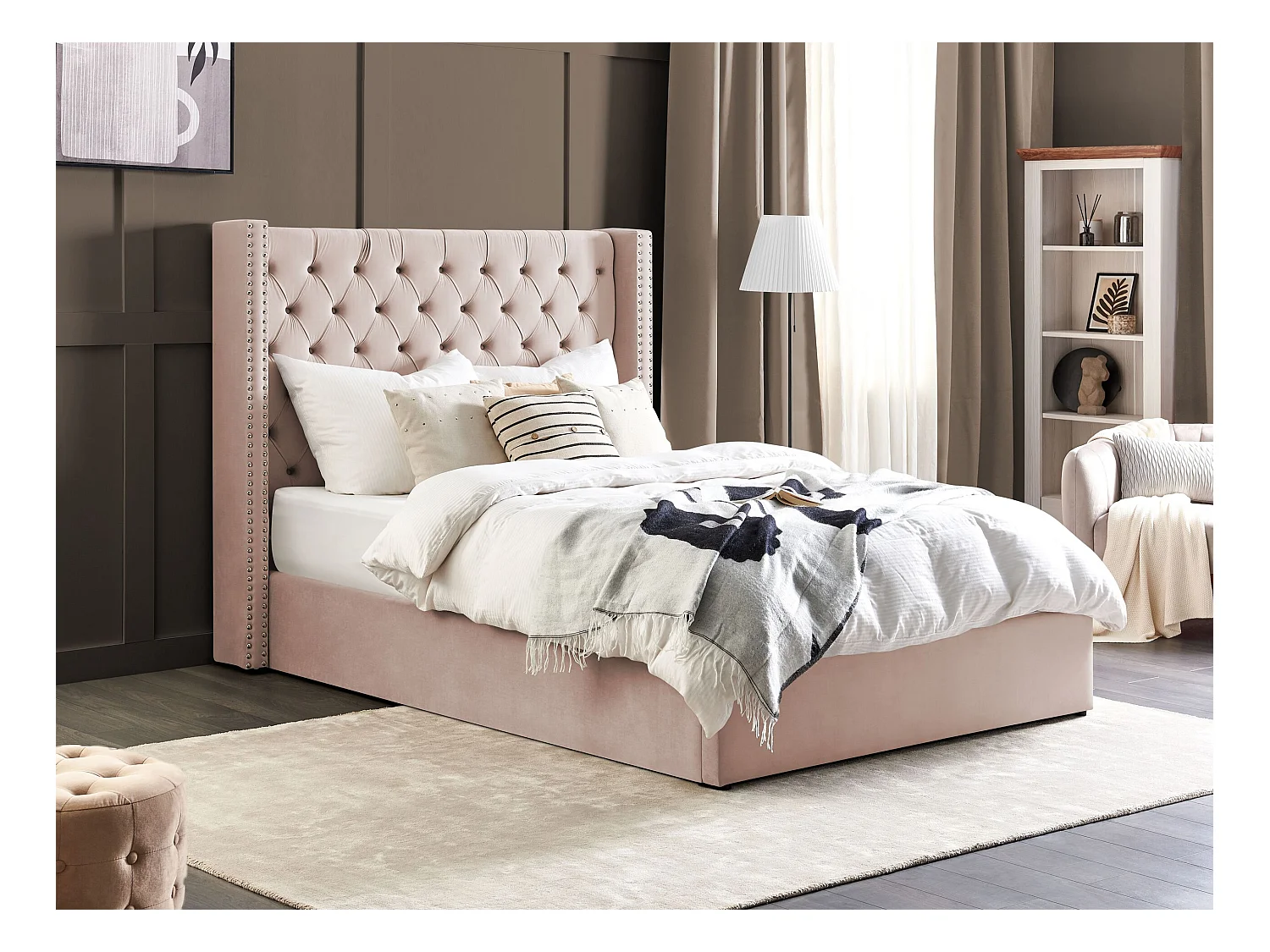 Lit ottoman Velours LUBBON 140 x 200 cm Rose pastel Rose