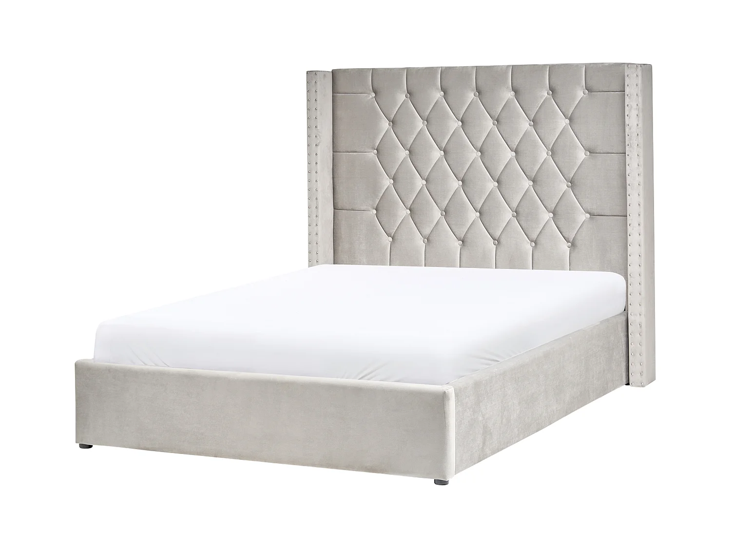 Lit ottoman Velours LUBBON 140 x 200 cm Gris clair