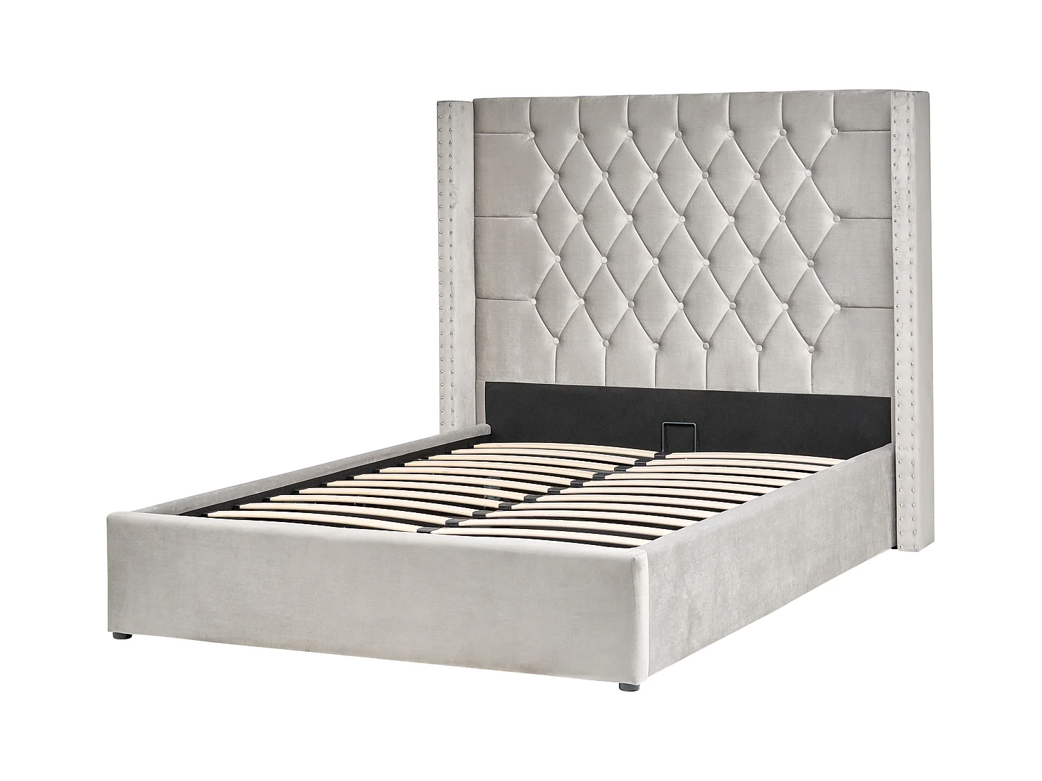 Lit ottoman Velours LUBBON 140 x 200 cm Gris clair