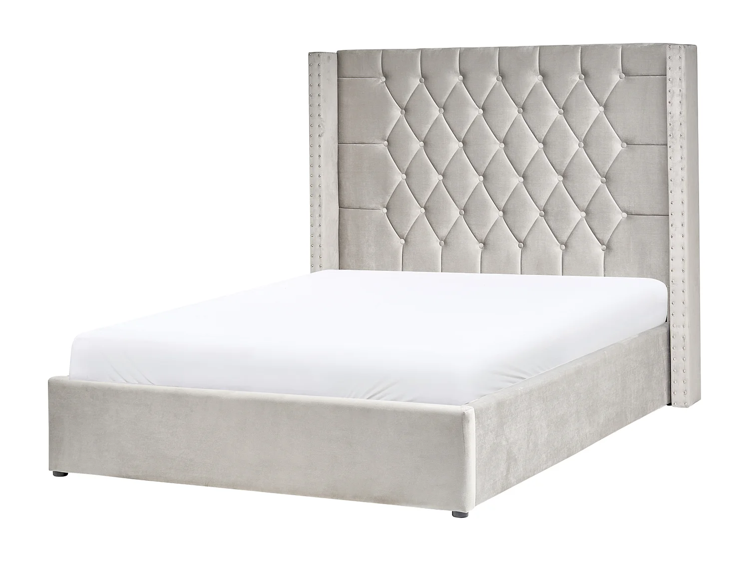 Lit ottoman Velours LUBBON 140 x 200 cm Gris clair