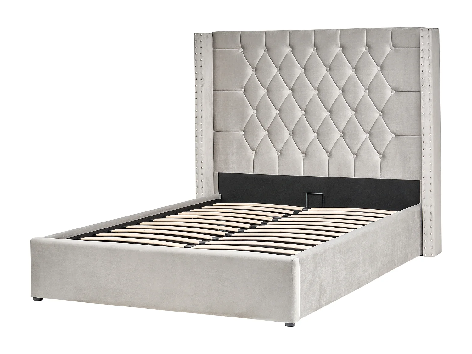 Lit ottoman Velours LUBBON 140 x 200 cm Gris clair