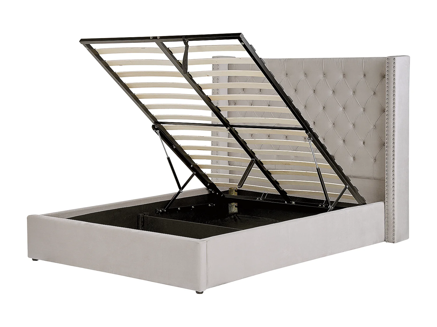 Cama con almacenaje Terciopelo LUBBON 140 x 200 cm Gris claro