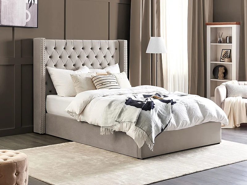 Letto con ottomano Velluto LUBBON 140 x 200 cm Grigio chiaro