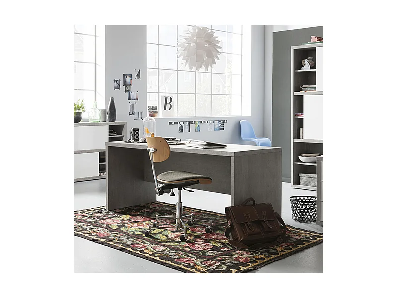 Bureau 180 cm décor béton texturé avec voile de courtoisie - GRANIT