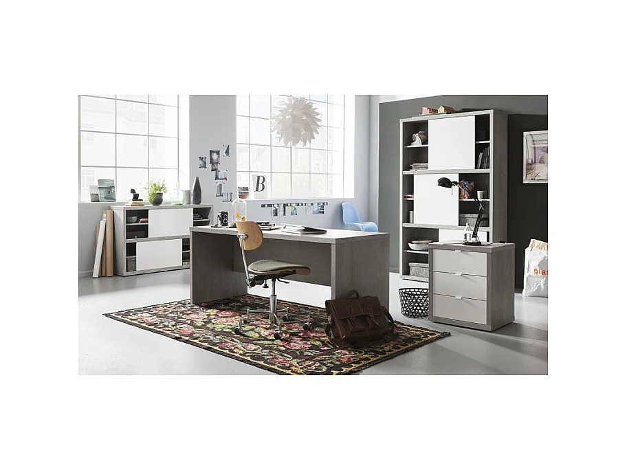 Bureau 180 cm décor béton texturé avec voile de courtoisie - GRANIT