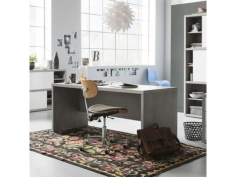 Bureau 180 cm décor béton texturé avec voile de courtoisie - GRANIT