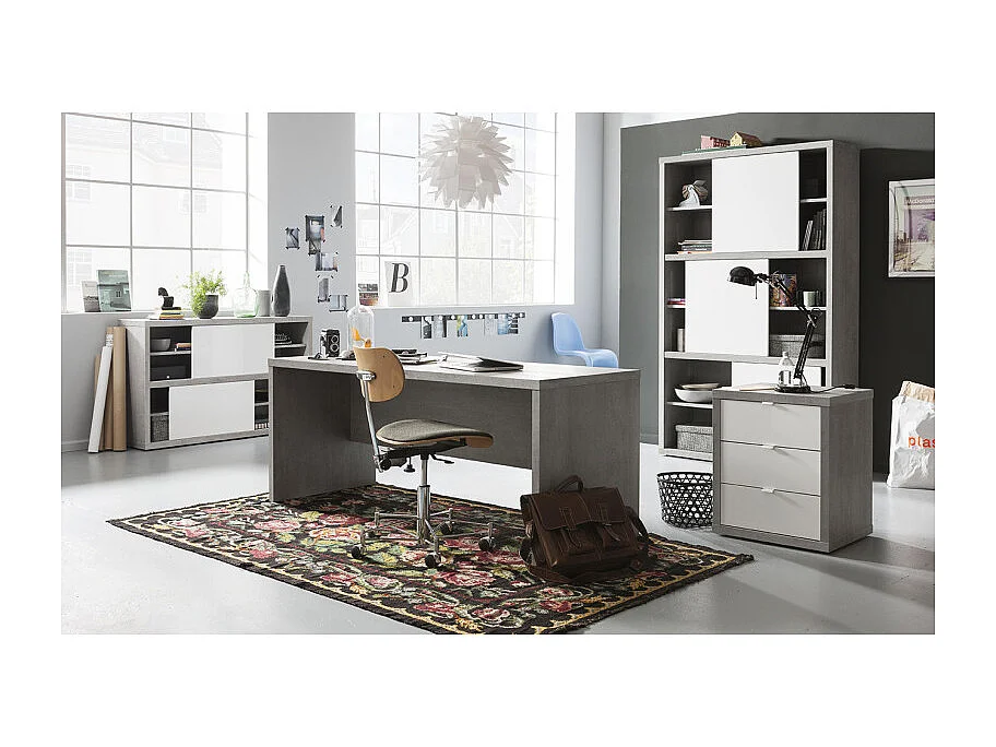 Bureau 180 cm décor béton texturé avec voile de courtoisie - GRANIT