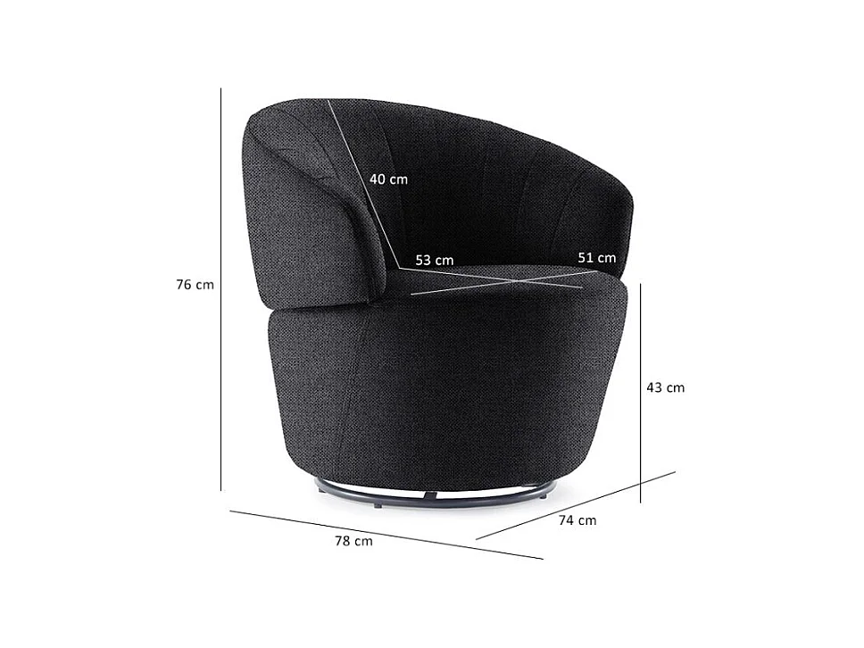 Fauteuil rond pivotant 360° tissu gris anthracite moderne - COROLLA