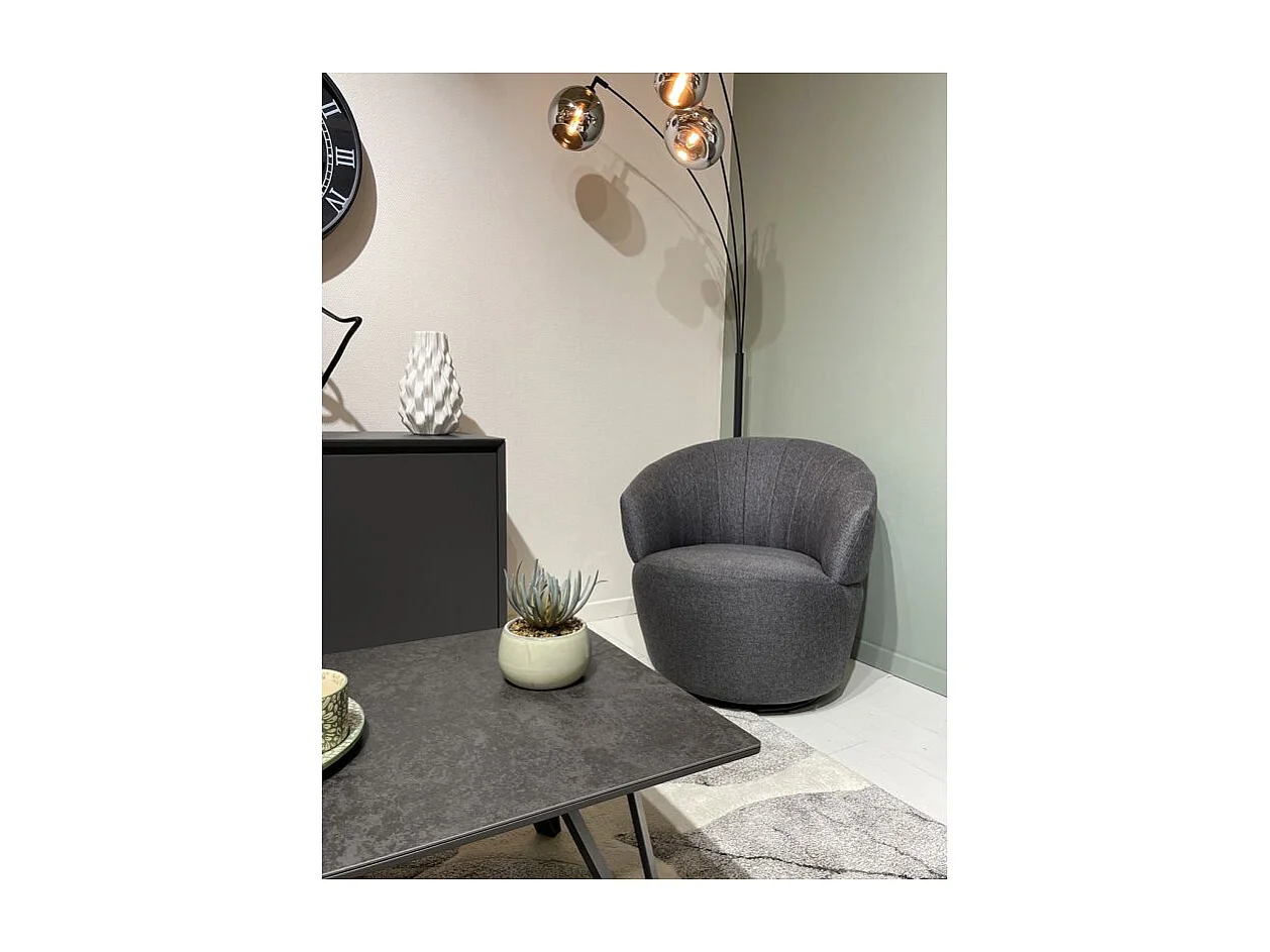 Fauteuil rond pivotant 360° tissu gris anthracite moderne - COROLLA