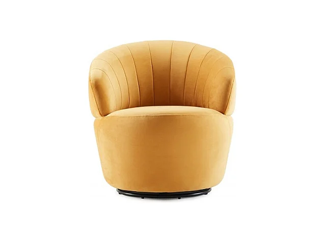 Fauteuil rond pivotant 360° velours jaune moutarde moderne - COROLLA