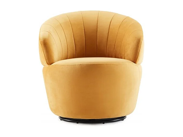 Fauteuil rond pivotant 360° velours jaune moutarde moderne - COROLLA