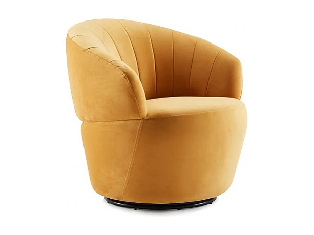 Fauteuil rond pivotant 360° velours jaune moutarde moderne - COROLLA