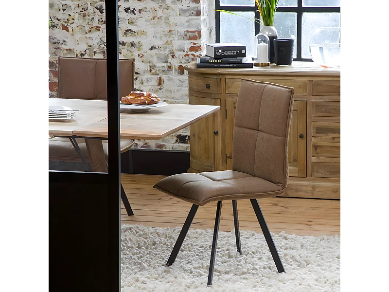 Lote de 2 sillas contemporáneas de poliéster marrón Nino con patas en forma de compás de metal negro