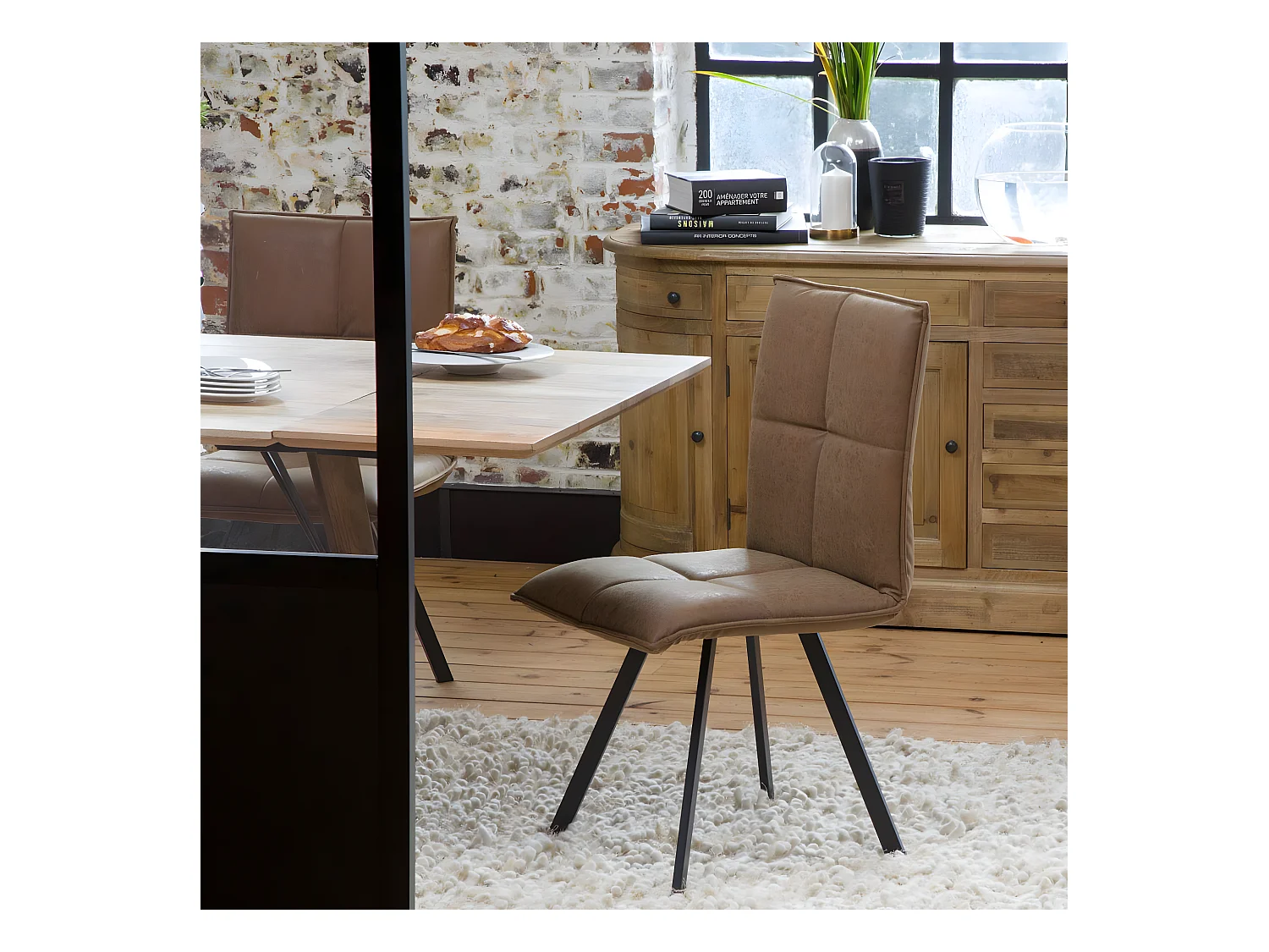 Chaise en polyester marron Nino (lot de 2)