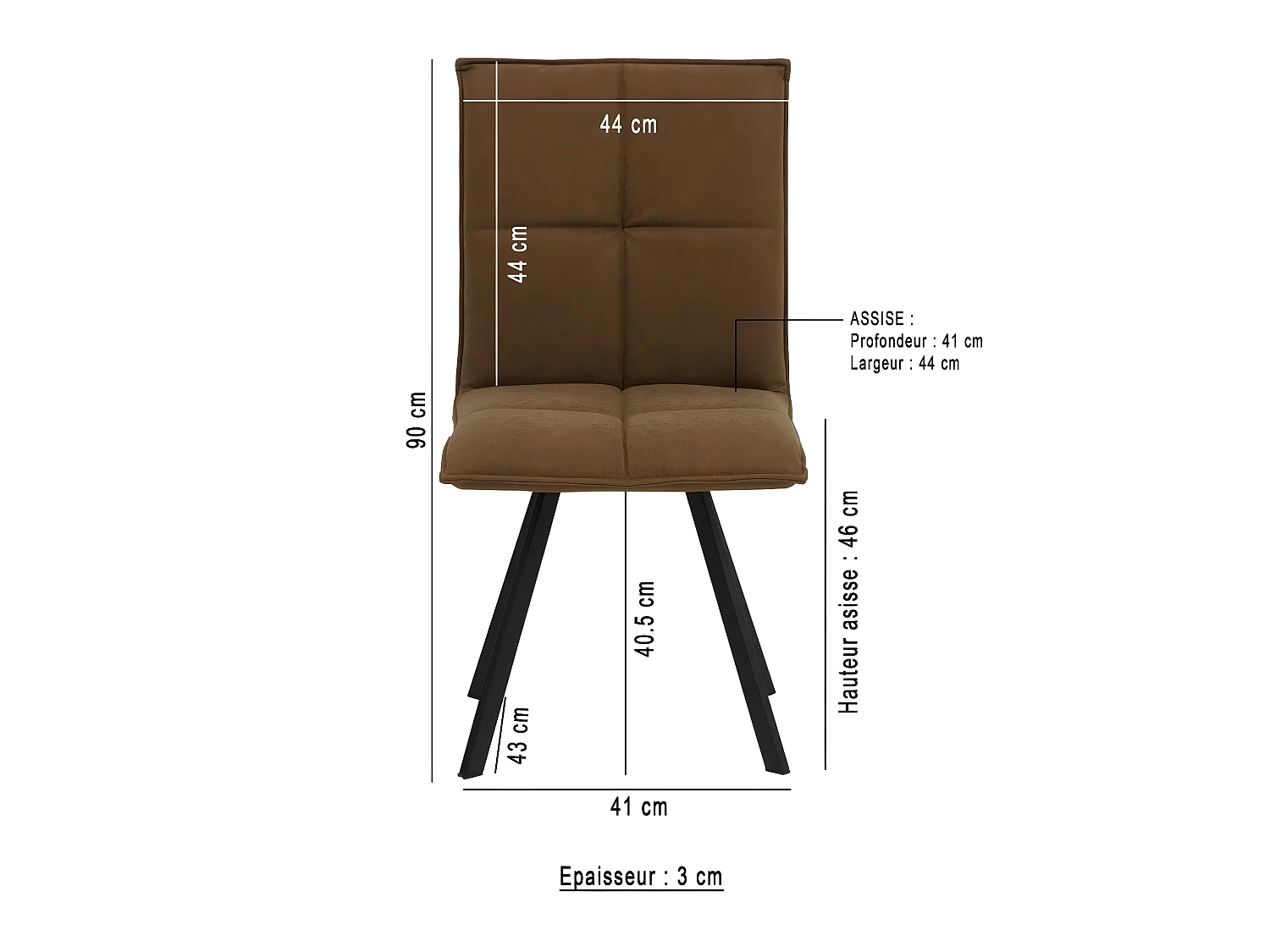 Chaise en polyester marron Nino (lot de 2)