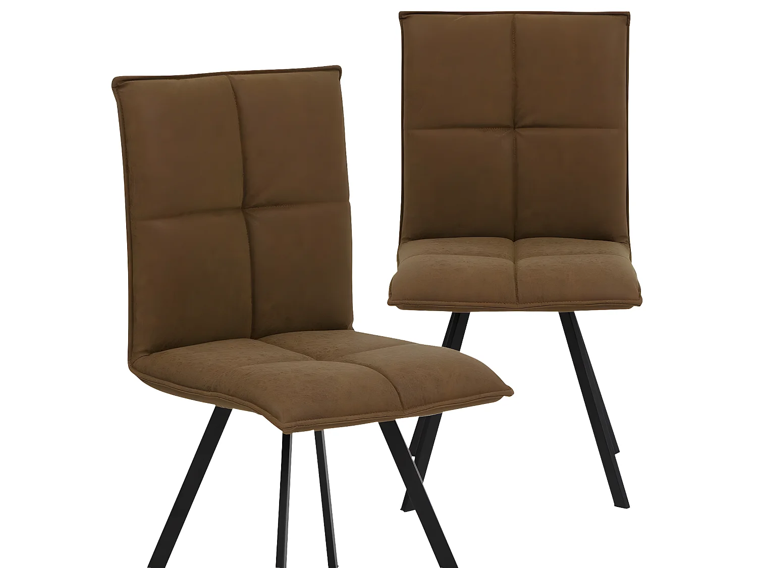 Lote de 2 sillas contemporáneas de poliéster marrón Nino con patas en forma de compás de metal negro