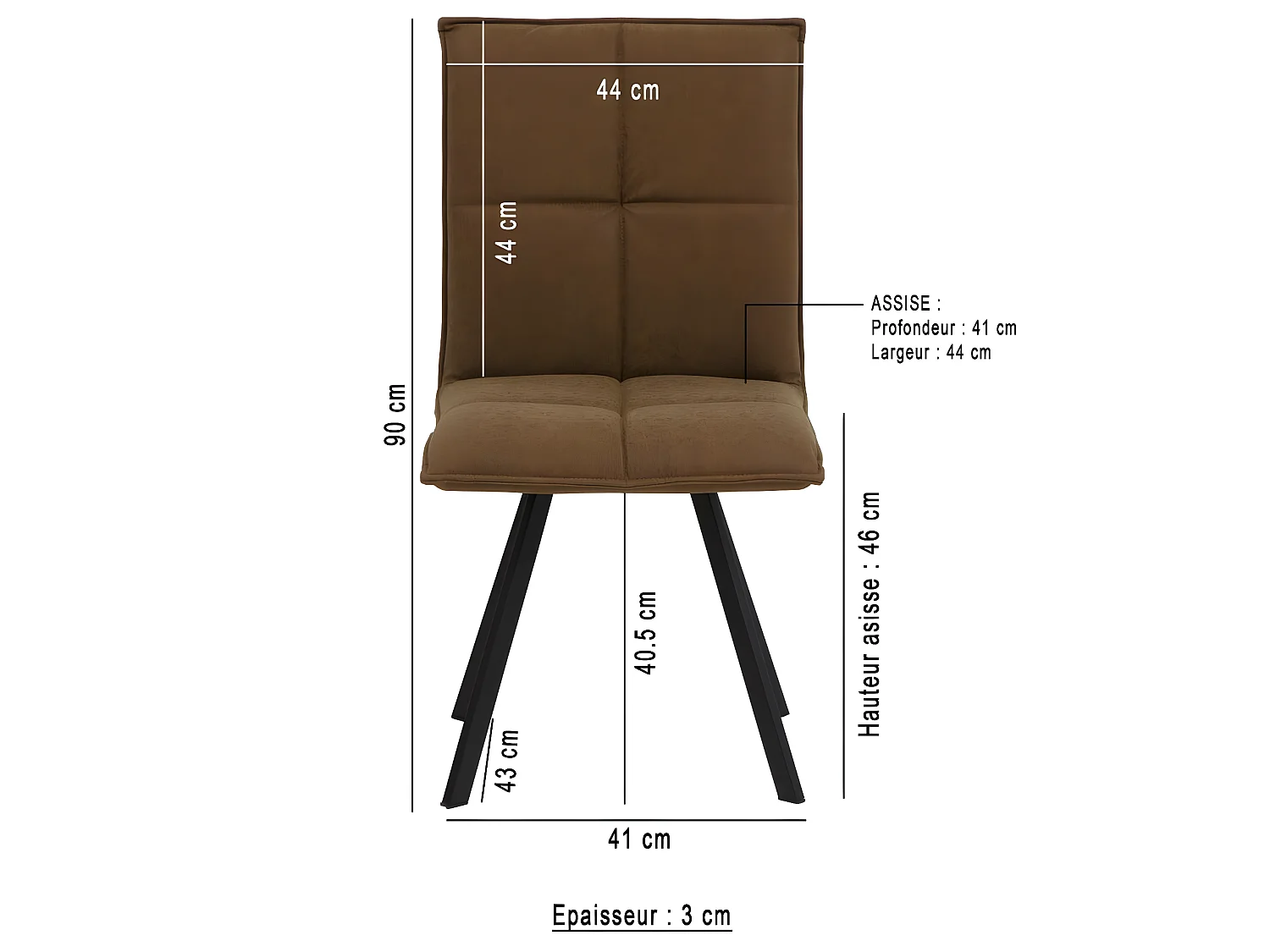 Lote de 2 sillas contemporáneas de poliéster marrón Nino con patas en forma de compás de metal negro