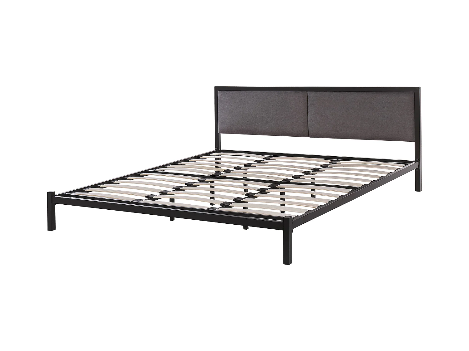 Trendy schwarzes Metallbett graues Kopfteil Lattenrost 180x200 cm Clamart