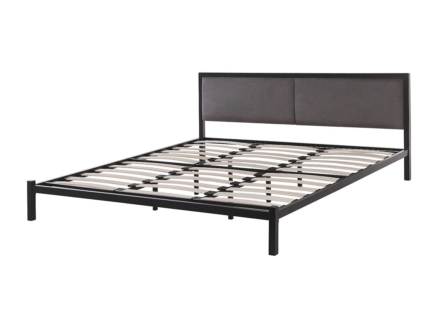 Trendy schwarzes Metallbett graues Kopfteil Lattenrost 180x200 cm Clamart