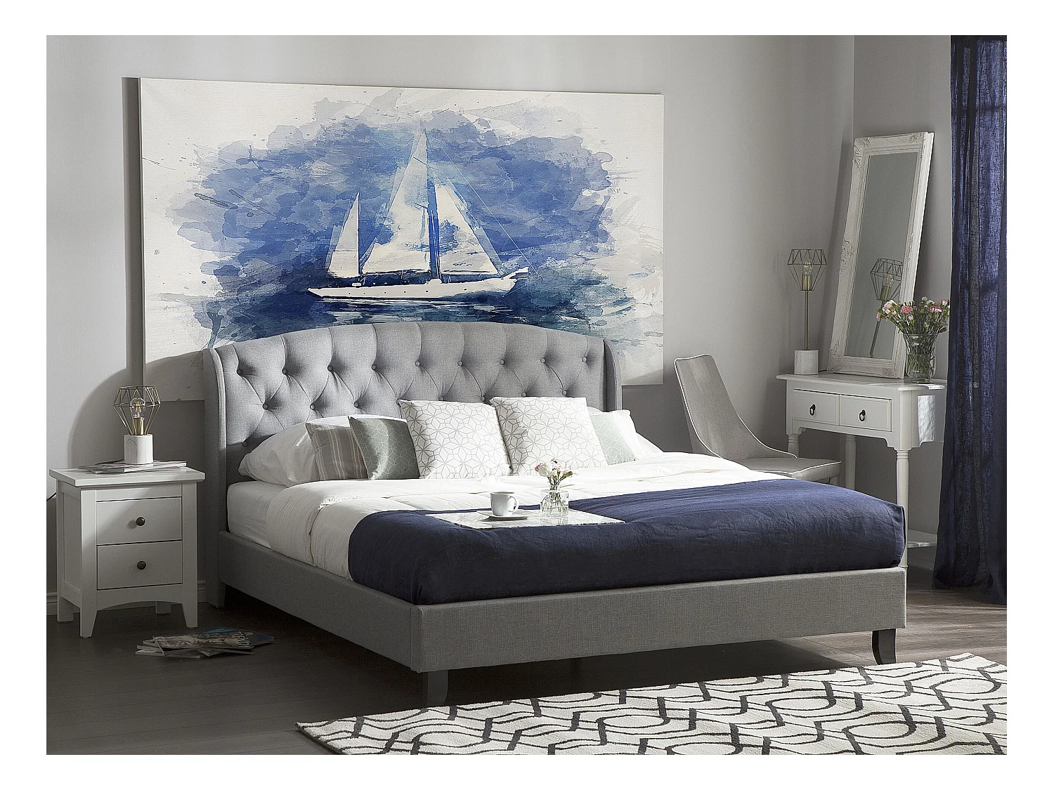 Lit avec sommier Tissu BORDEAUX 140 x 200 cm Gris clair