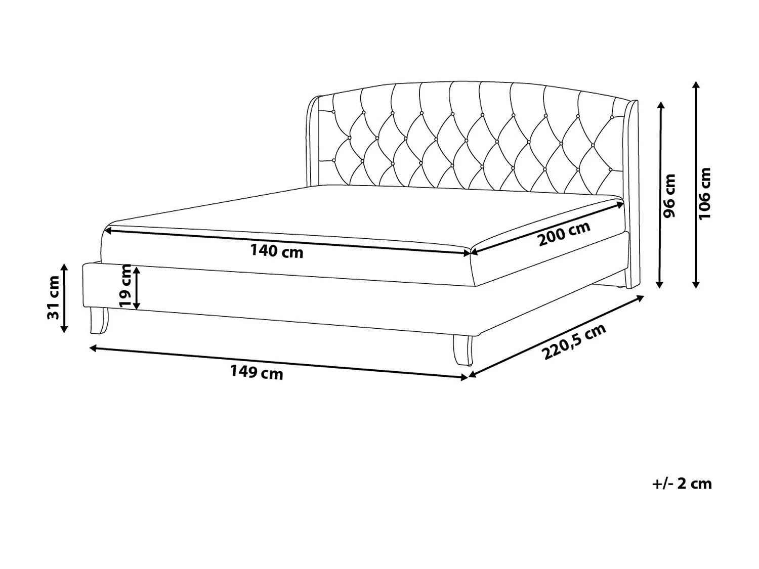 Lit avec sommier Tissu BORDEAUX 140 x 200 cm Gris clair