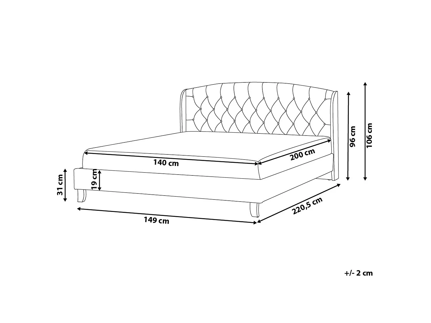 Bed Fabric BORDEAUX 140 x 200 cm (EU Double) Light Grey