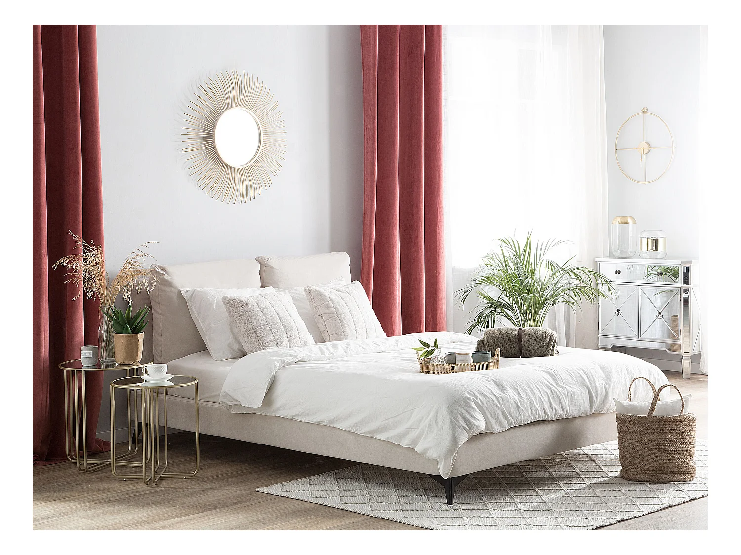 Cama Chenille MELLE 180 x 200 cm Creme claro