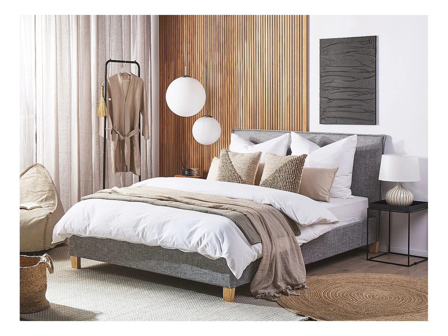 Lit avec sommier Tissu SENNEZ 160 x 200 cm Gris clair