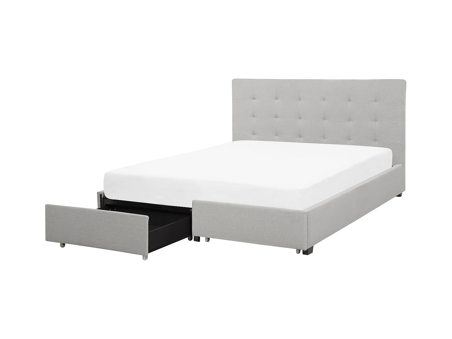 Lit avec tiroirs de rangement Tissu LA ROCHELLE 180 x 200 cm Gris clair