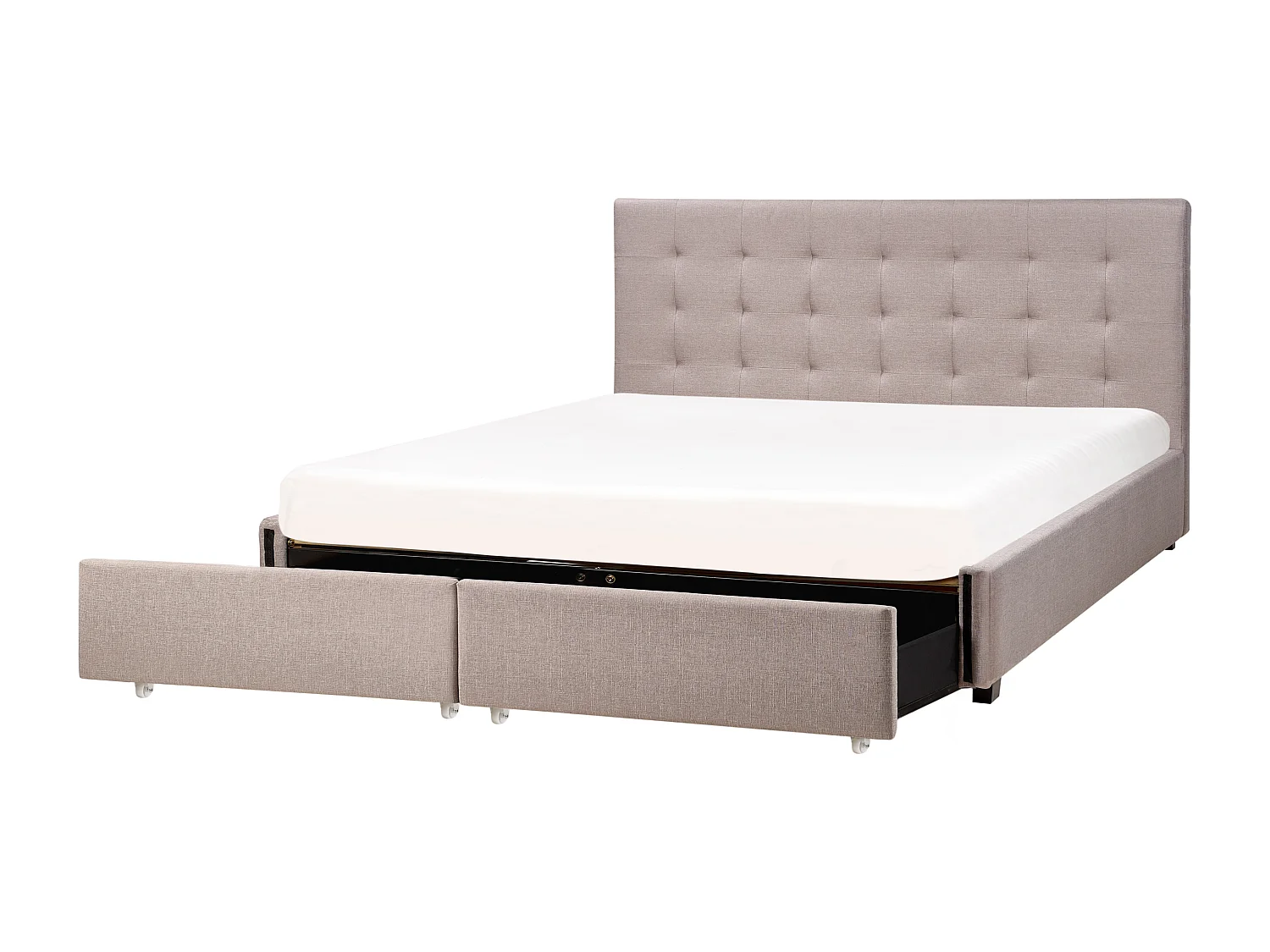 Lit avec tiroirs de rangement Tissu LA ROCHELLE 180 x 200 cm Gris clair