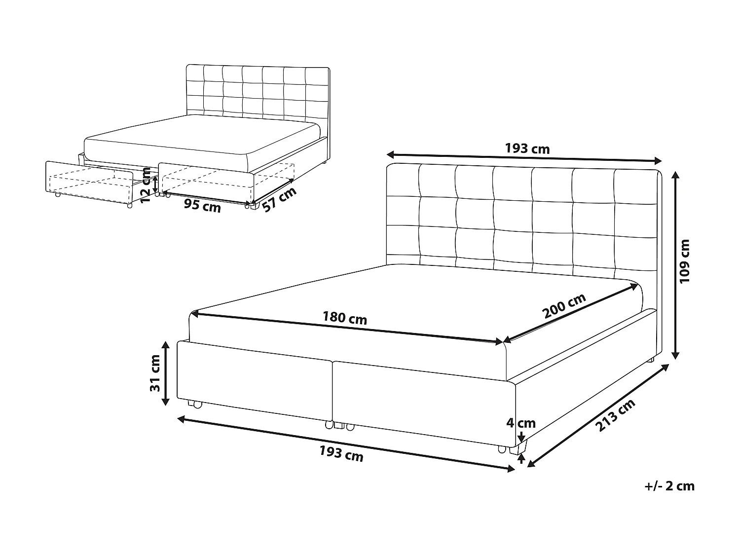 Bed met opbergladen Stof LA ROCHELLE 180 x 200 cm Lichtgrijs