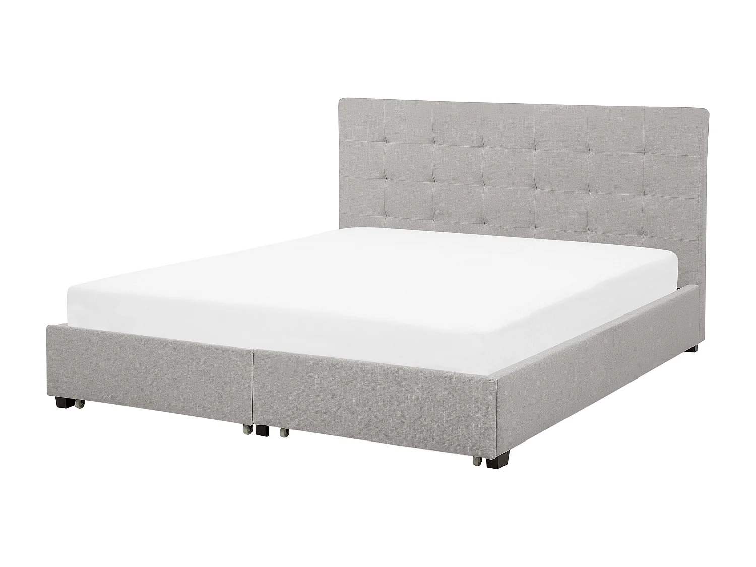 Lit avec tiroirs de rangement Tissu LA ROCHELLE 180 x 200 cm Gris clair