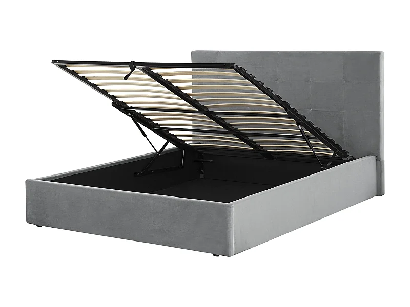 Lit ottoman Velours LORIENT 140 x 200 cm Gris clair