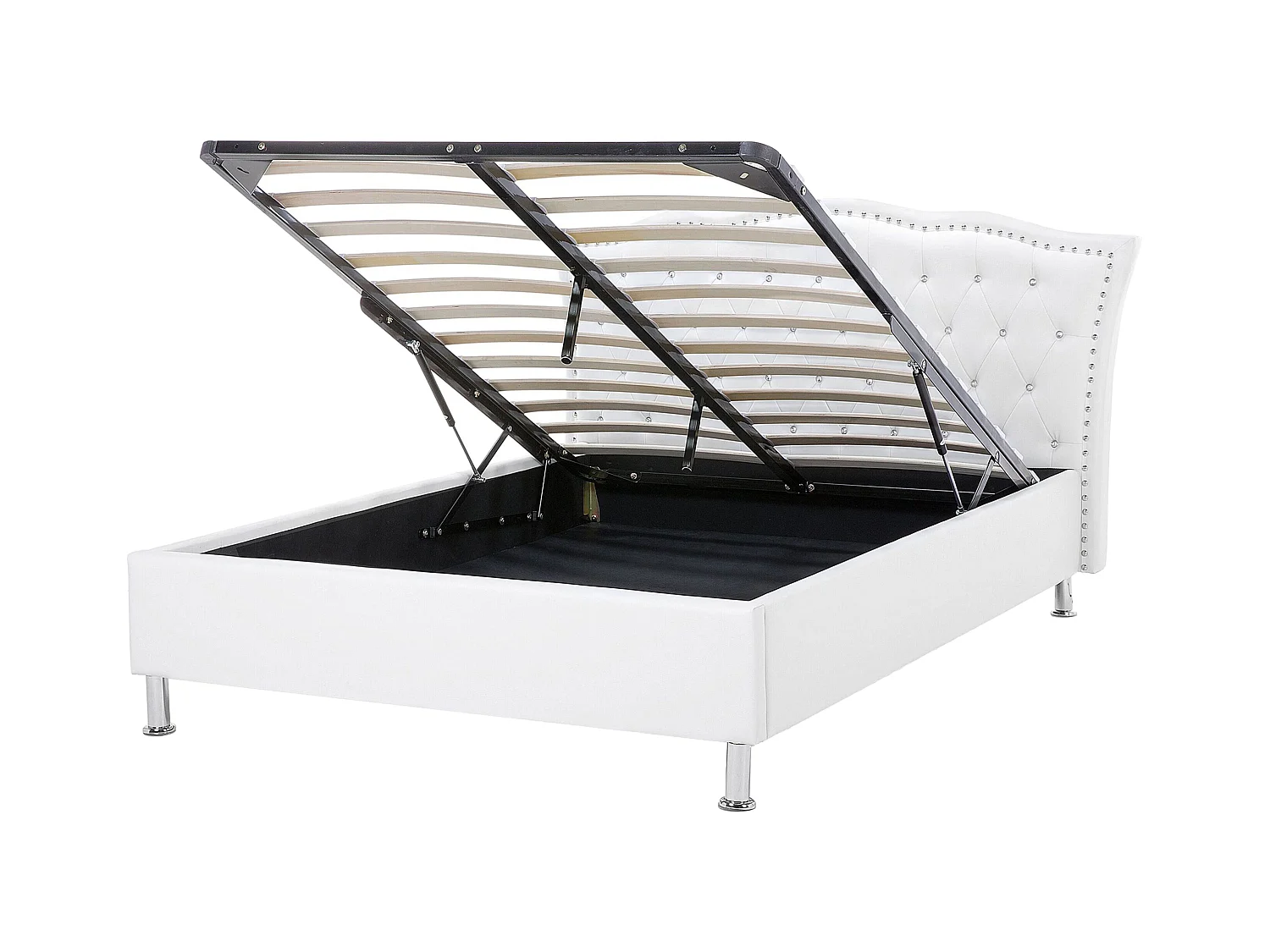 Glamouröses Bett weiß mit Bettkasten Kunstleder hochklappbar 140 x 200 cm Metz