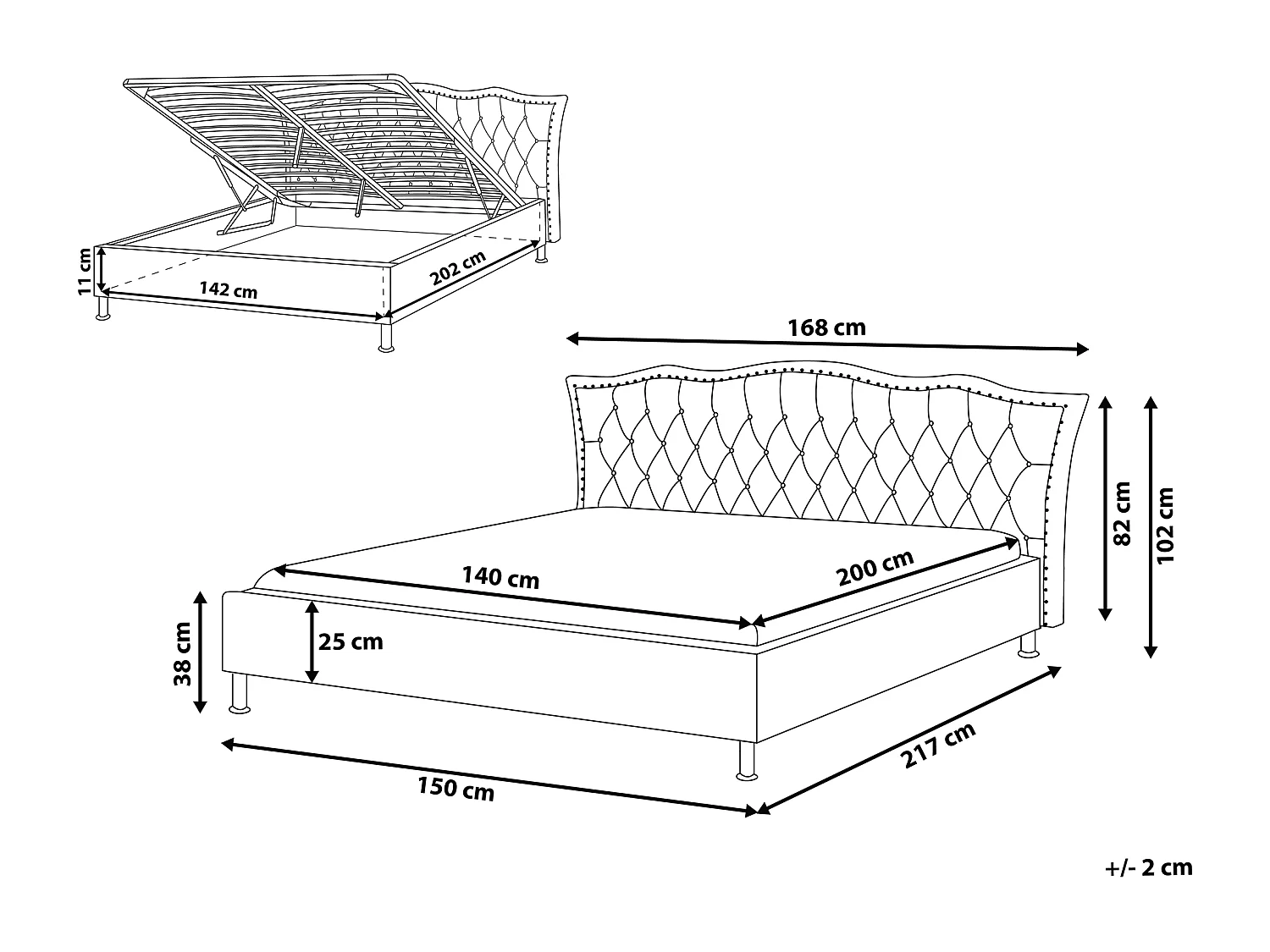Lit ottoman Cuir PU METZ 140 x 200 cm Blanc