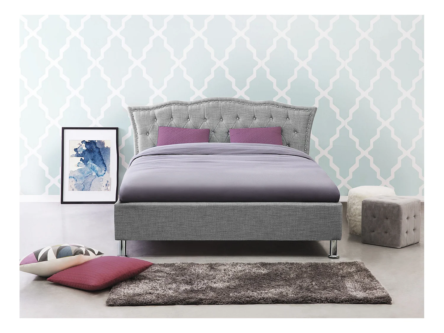 Bed met opbergruimte Stof METZ 140 x 200 cm Lichtgrijs