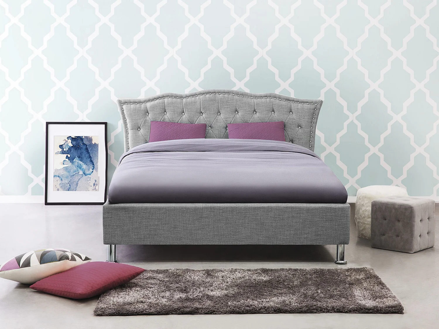 Lit ottoman Tissu METZ 140 x 200 cm Gris clair