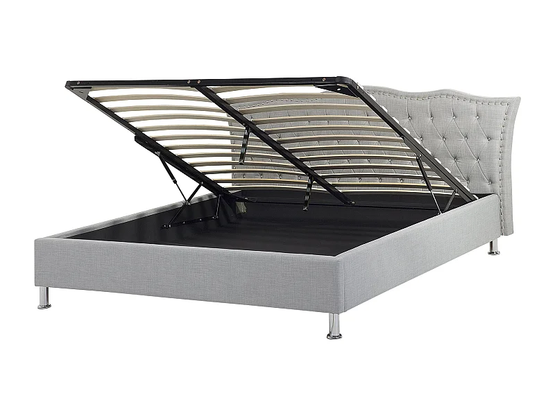 Cama con almacenaje Tela METZ 160 x 200 cm Gris claro