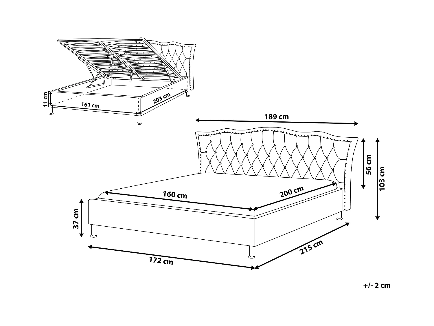 Bed met opbergruimte Stof METZ 160 x 200 cm Lichtgrijs
