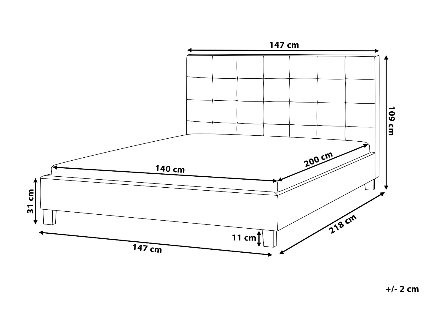 Cama Tecido ROCHELLE 140 x 200 cm Cinzento escuro