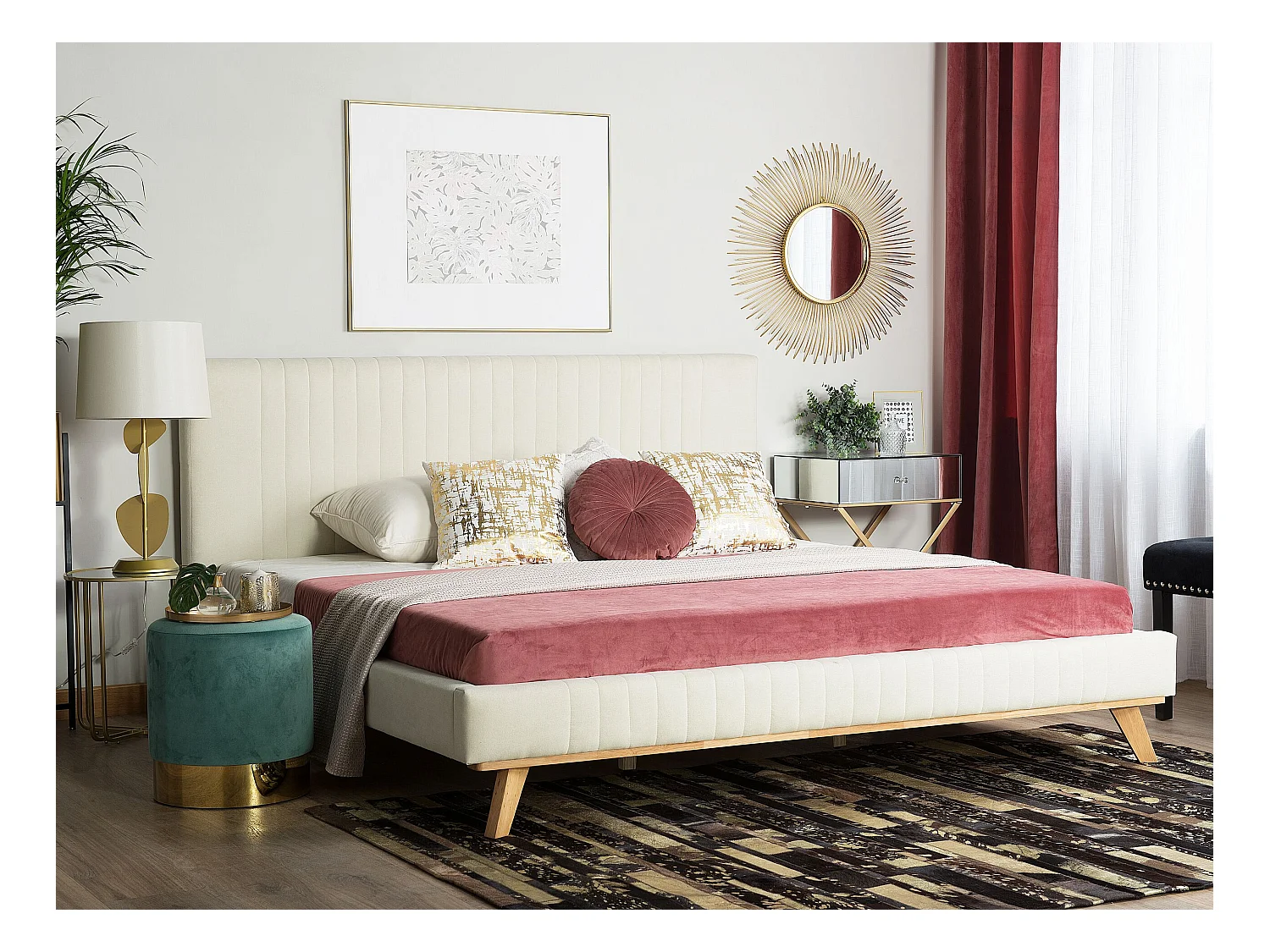 Lit avec sommier Tissu chenille TALENCE 180 x 200 cm Beige clair