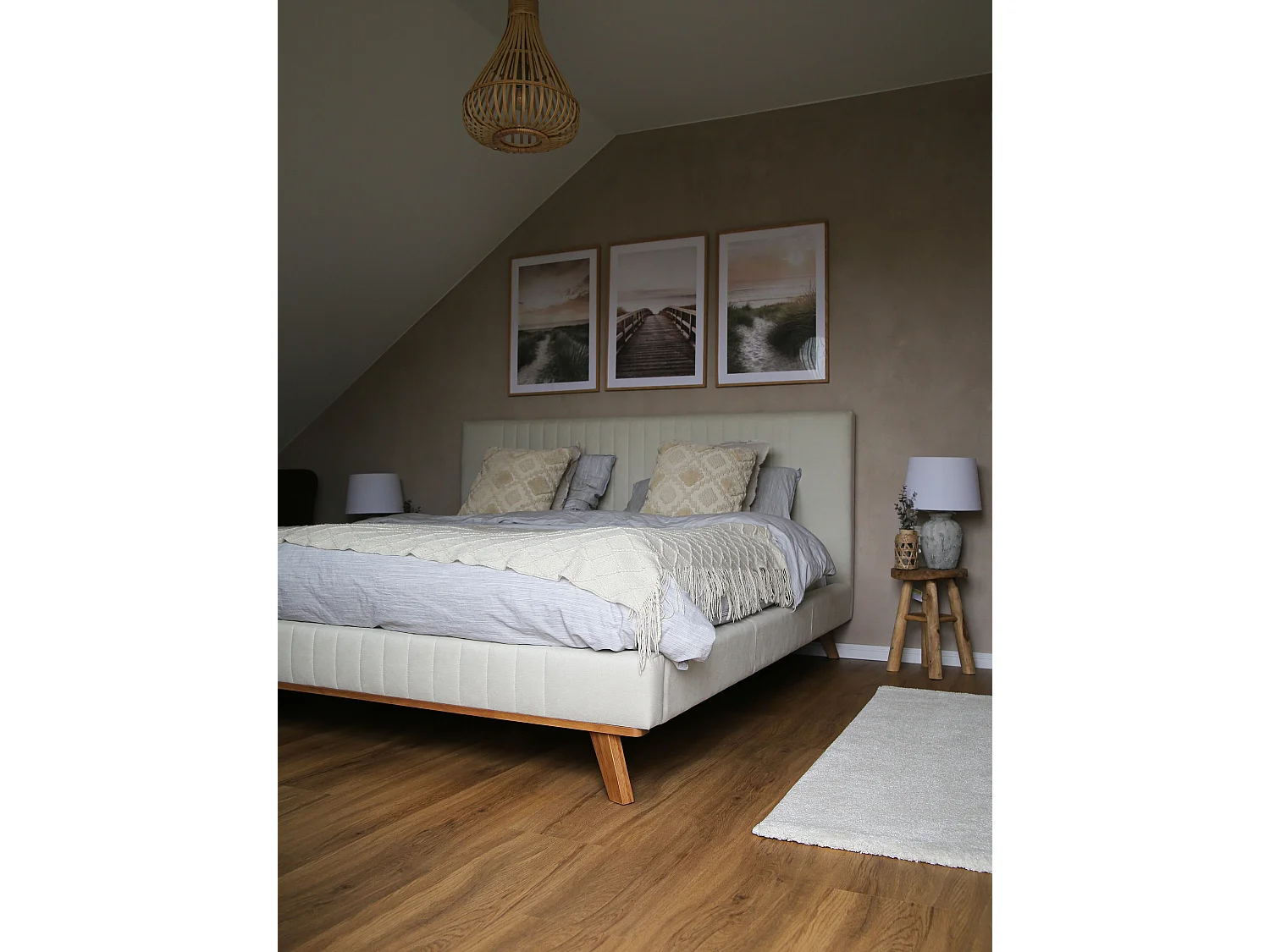Lit avec sommier Tissu chenille TALENCE 180 x 200 cm Beige clair