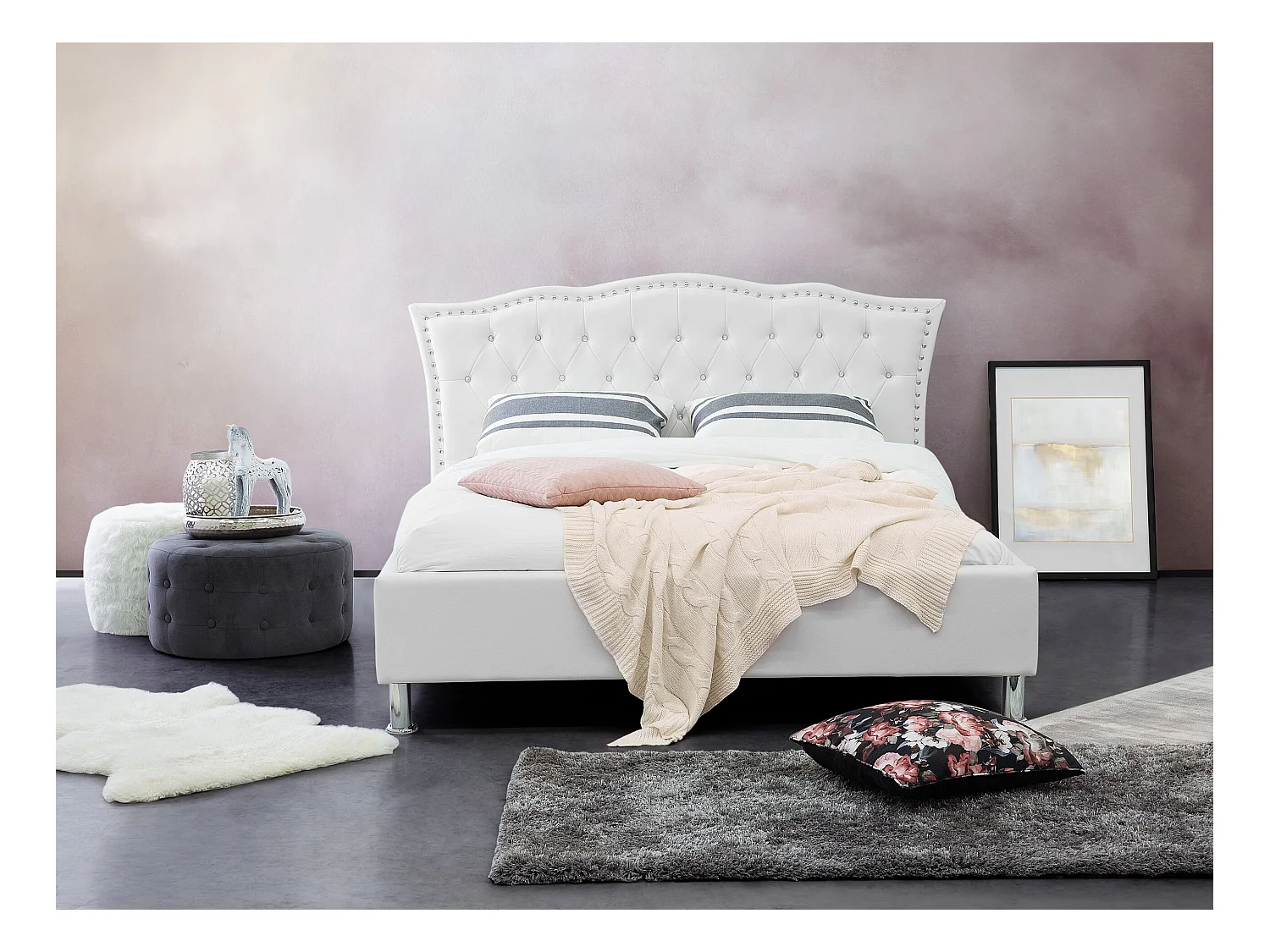 Lit avec sommier Cuir PU METZ 140 x 200 cm Blanc