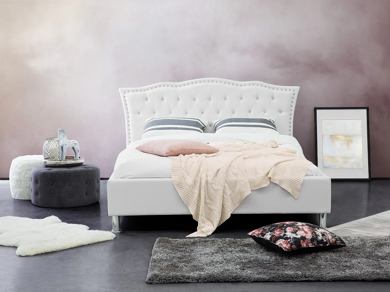 Königliches Doppelbett Kunstleder 140x200 cm weiß Metz