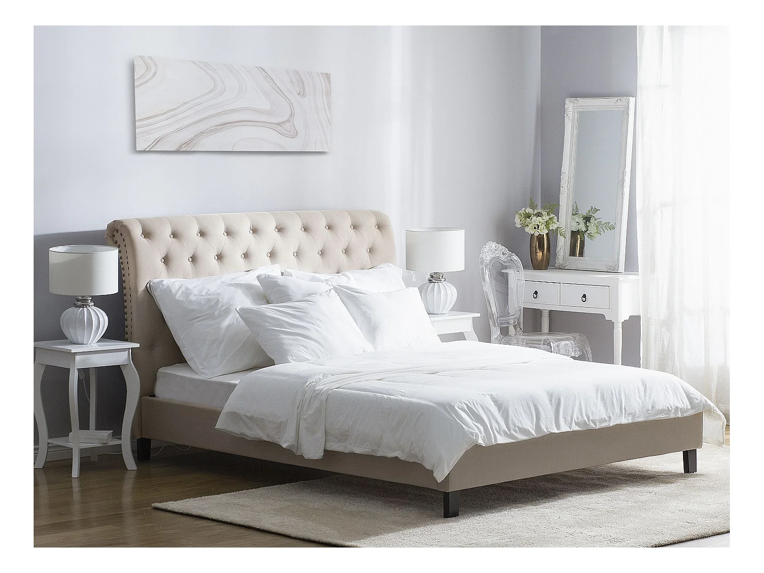 Lit avec sommier Tissu REIMS 180 x 200 cm Beige