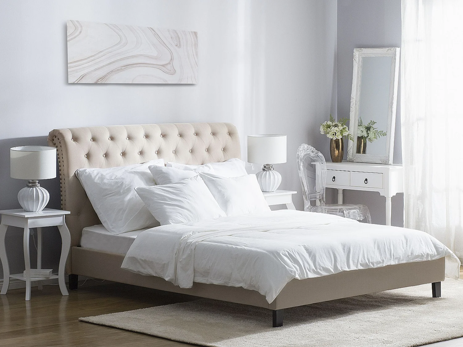 Lit avec sommier Tissu REIMS 180 x 200 cm Beige