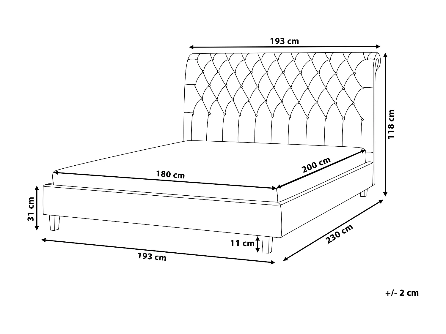 Lit avec sommier Tissu REIMS 180 x 200 cm Beige