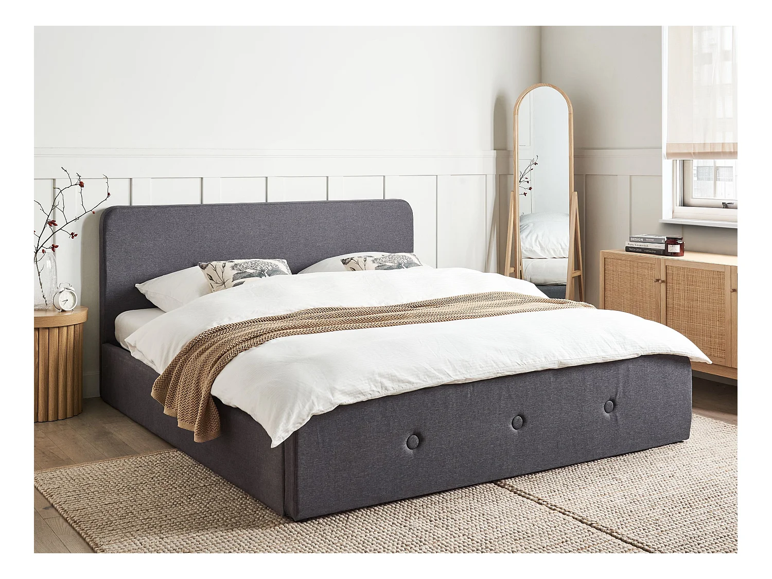 Bed met opbergruimte Stof RENNES 180 x 200 cm Donkergrijs