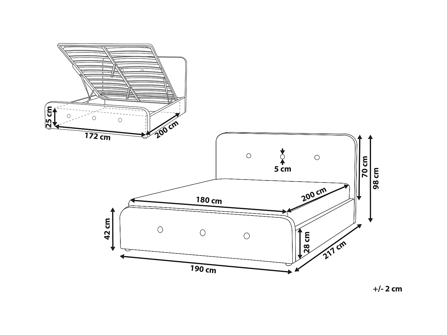 Bed met opbergruimte Stof RENNES 180 x 200 cm Donkergrijs