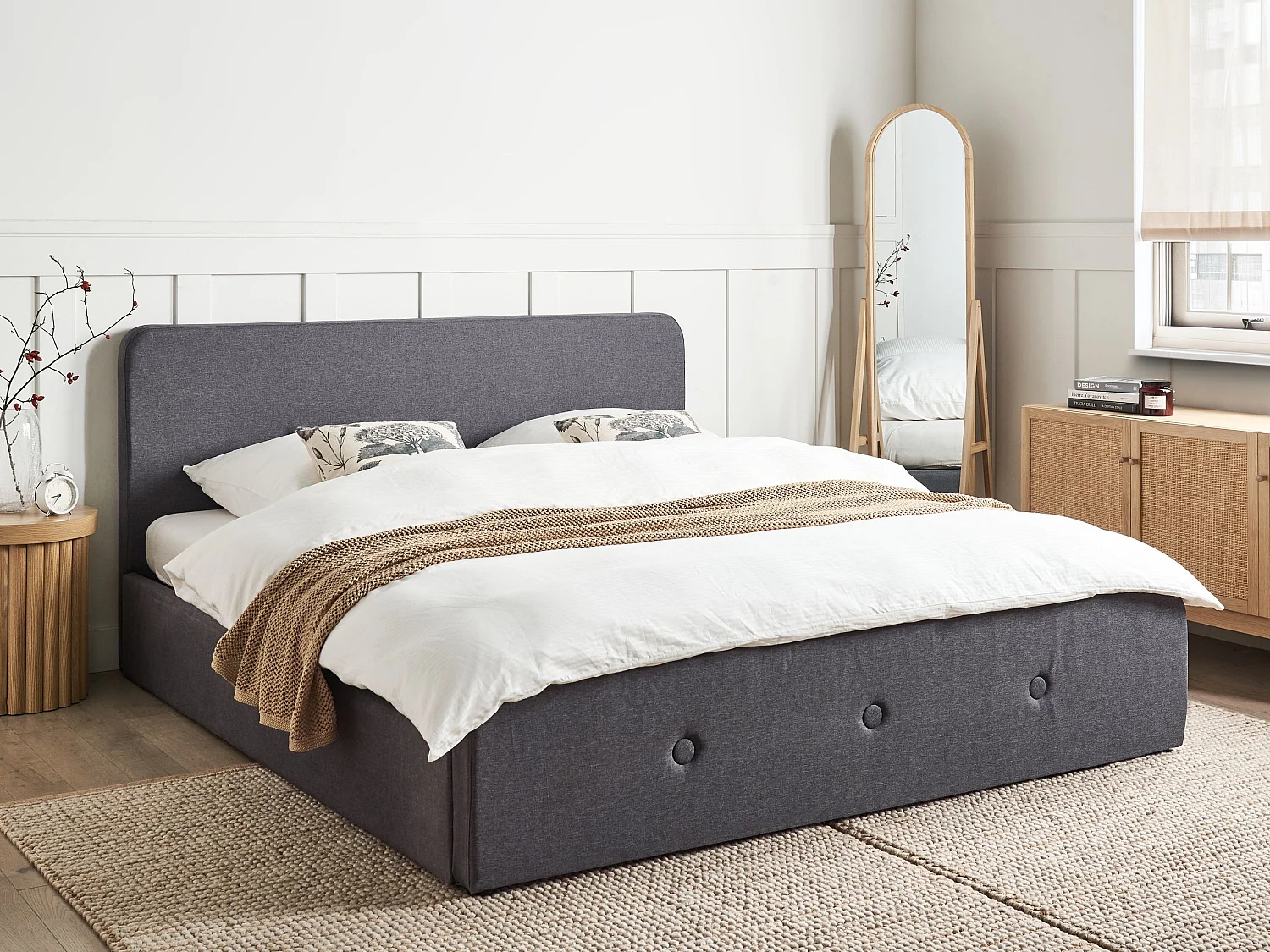 Lit ottoman Tissu RENNES 180 x 200 cm Gris foncé